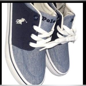 Polo Ralph Lauren Kids Sneakers Faxson X Child Youth Size 3 Blue White Pony Logo